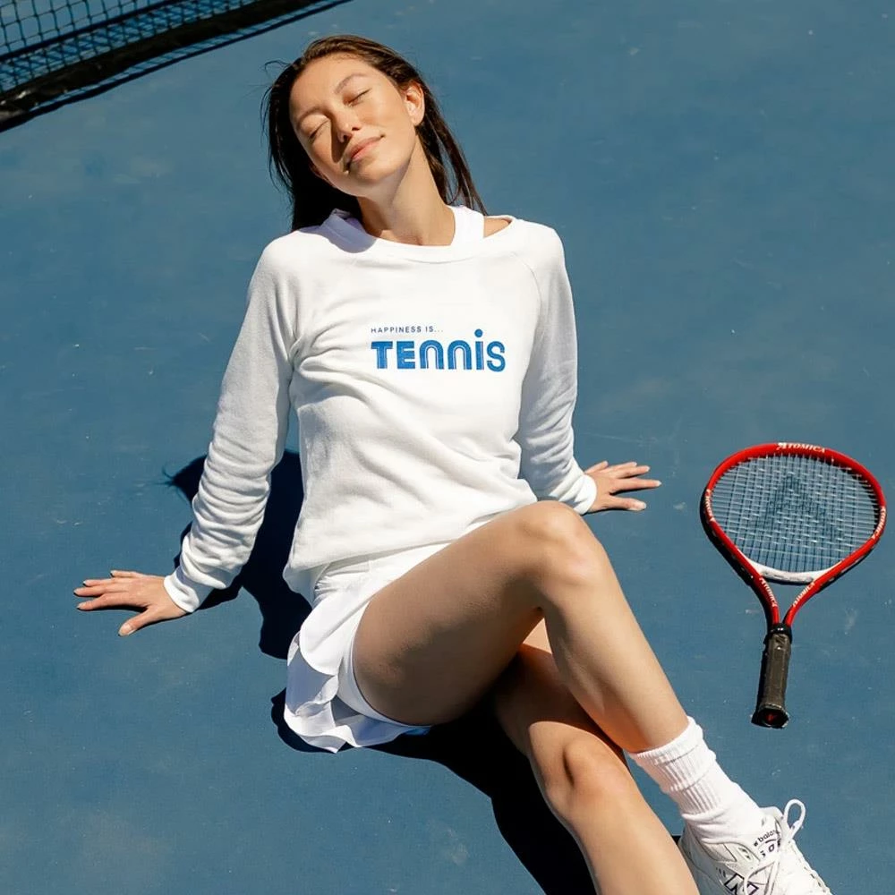 Happiness Is... Women's Tennis Sweatshirt - White/Blue - Image 3