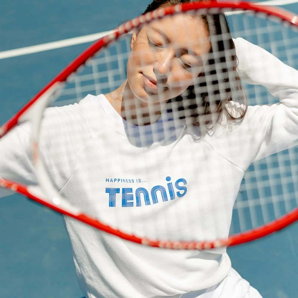 Happiness Is... Women's Tennis Sweatshirt - White/Blue - Image 2