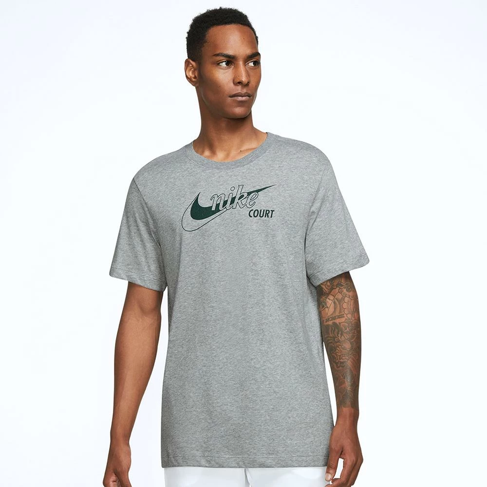Nike Men's Swoosh Tennis Tee - Grey Heather/Pro Green - Image 2
