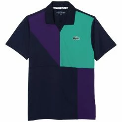 Lacoste Men's Sport Colour Block Pique Polo - Navy Blue/Purple
